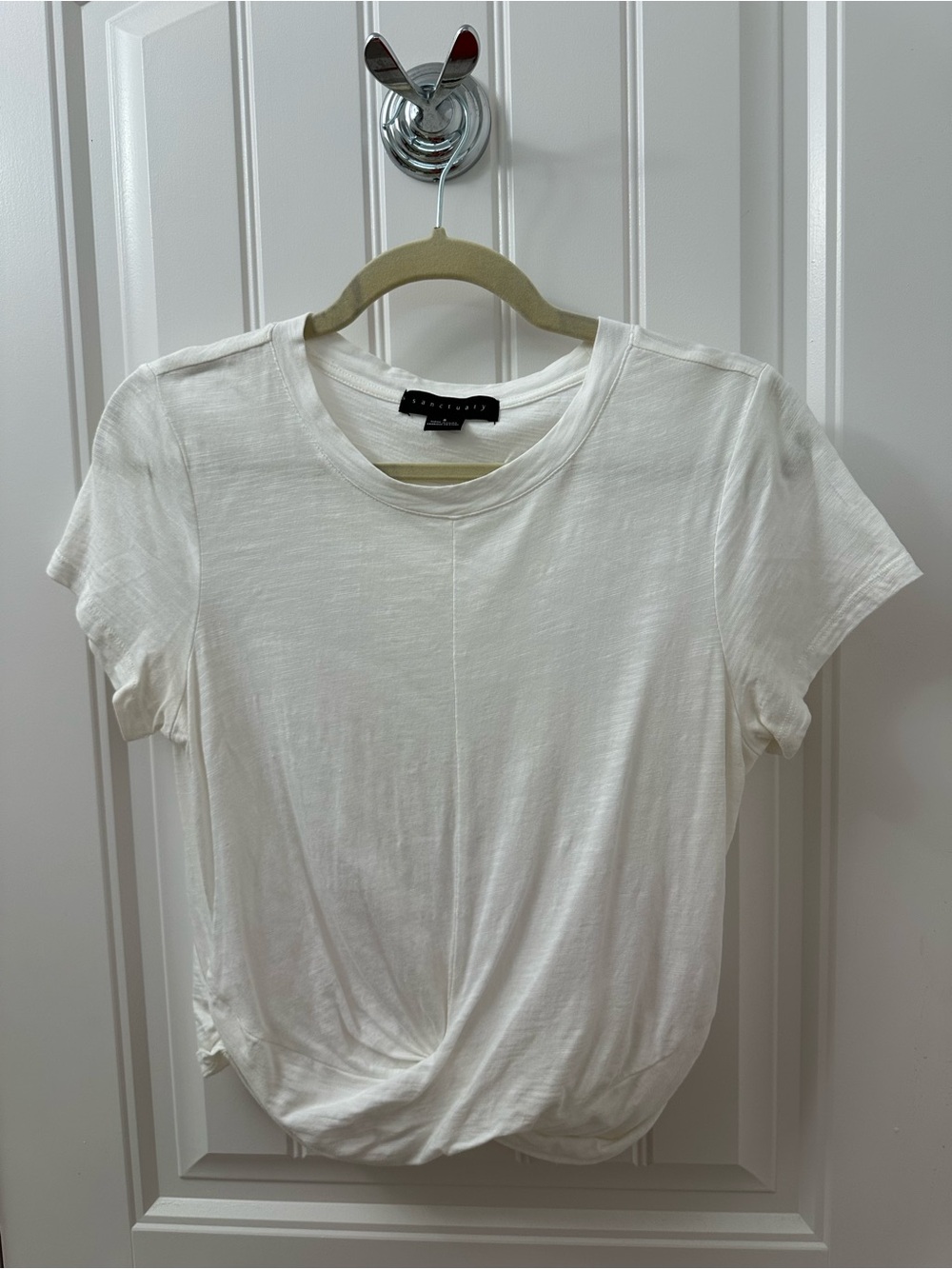 Sanctuary White Twist-Front Short Sleeve Tee
